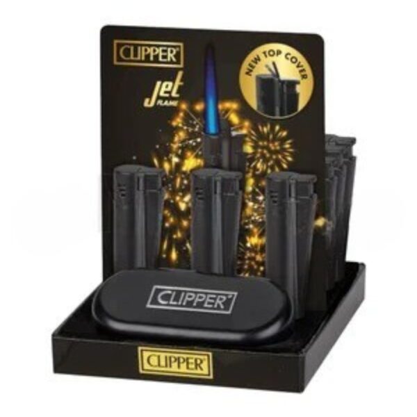 Clipper Full Metal Electronic Jet Lighter Display 12CT-Black