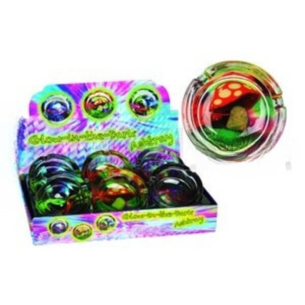 Ashtray Glass Glow in the Dark Mushroom/Color Splash 6CT/BX