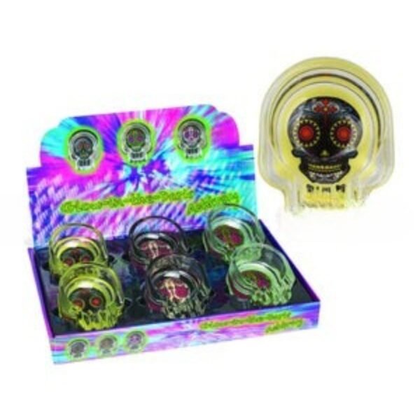 Ashtray Glass Glow in the Dark Day of the Dead Skulls 6CT/BX
